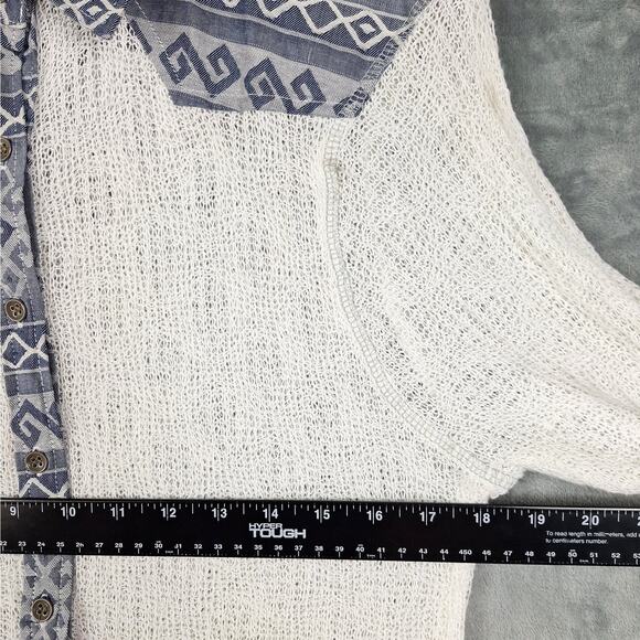 Womens Top Large Boho Chic Knit Country Western Lace Aztec Button Down Feminine - Picture 5 of 8